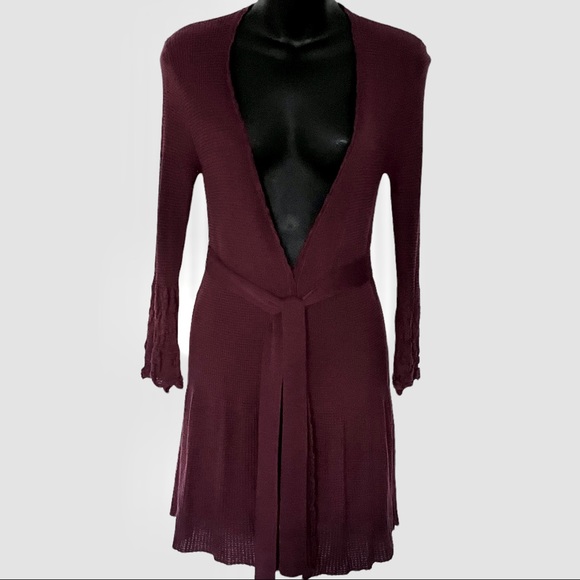 Women’s Knit Wrap Sweater/Belted Jacket/Long Cardigan in Burgundy (Size Small) - Picture 2 of 13